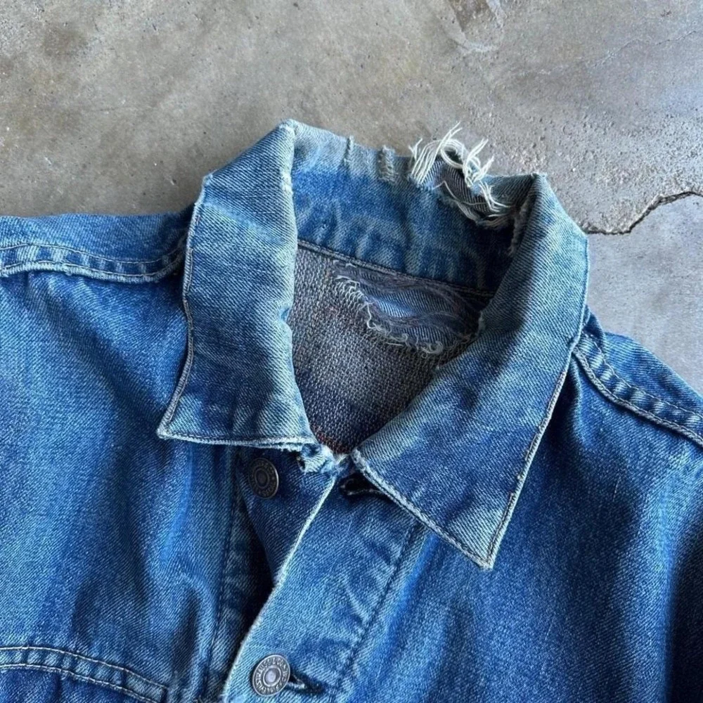 vintage 60s Levi's 557 Denim Jacket Type III Blanket Lined Distressed 525 Button